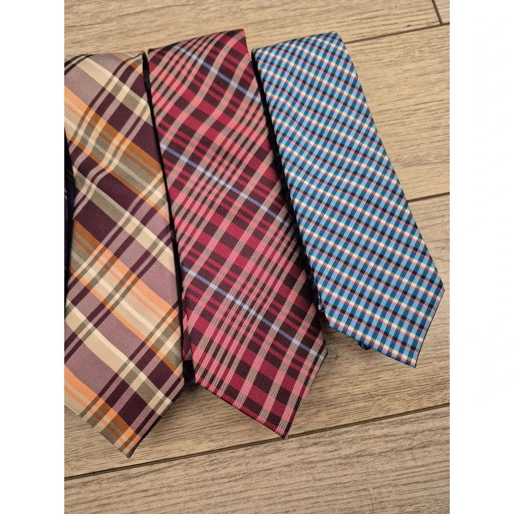 Ben Sherman Mens Silk Necktie Lot 5 Plaid Striped Gingham Teal Purple Red Orange